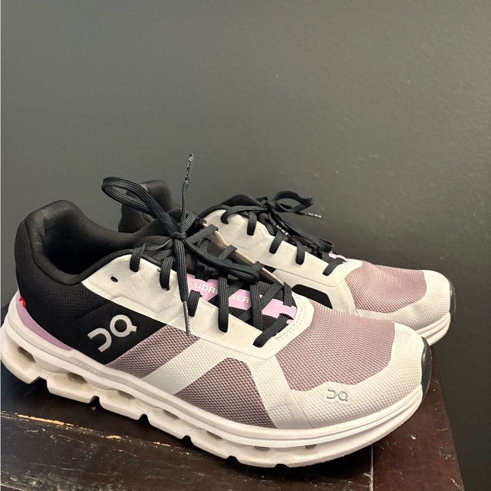 On Running Women's Black, White, and Pink Sneakers
